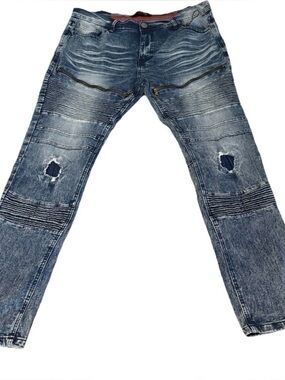 Encrypted Jeans Men's Straight Acid Wash 38x32 Dark Wash Streetwear
